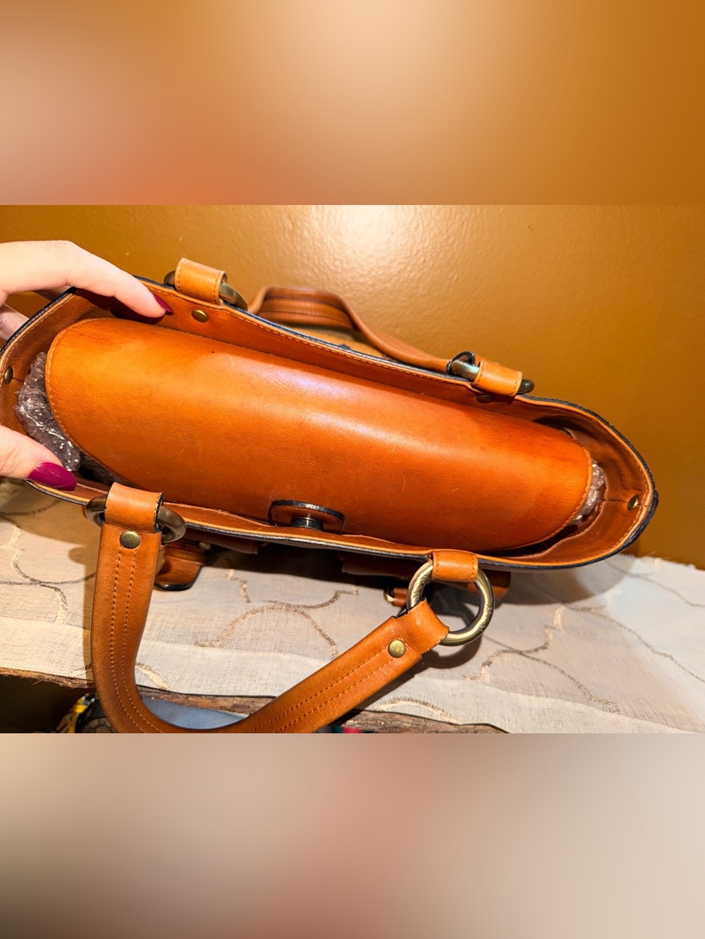 MCM Cognac Visetos Double Pocket Satchel Bag - Picture 6 of 9